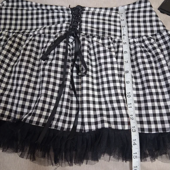 Plaid Mesh Lace Up Mini Skirt Fairycore  Grunge Goth S/M - Picture 7 of 8